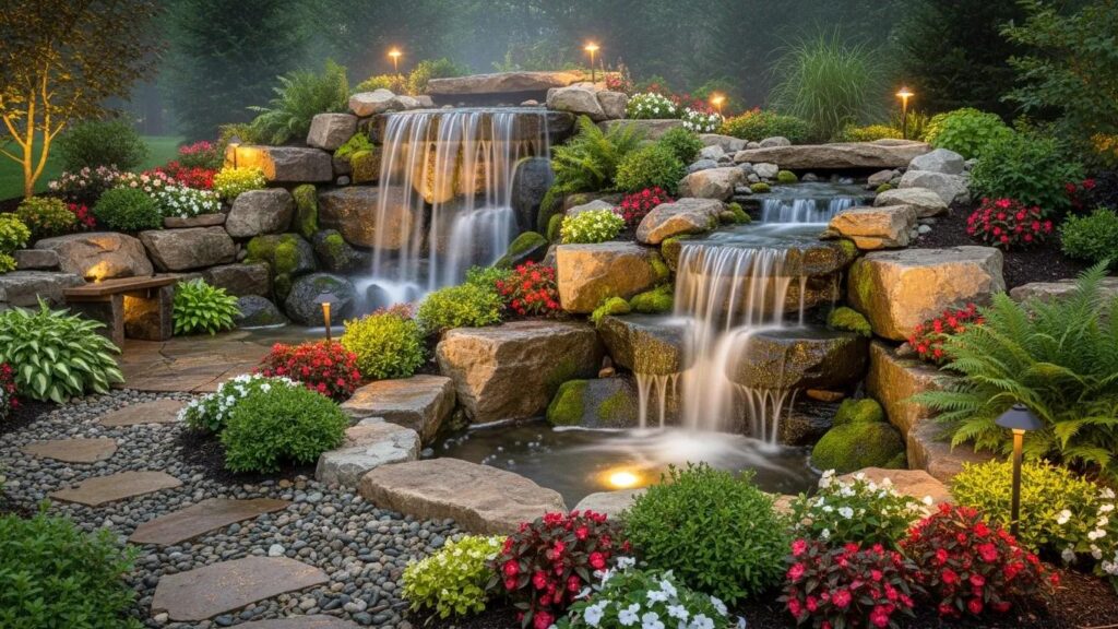 Custom waterfall design enhancing outdoor beauty and tranquility