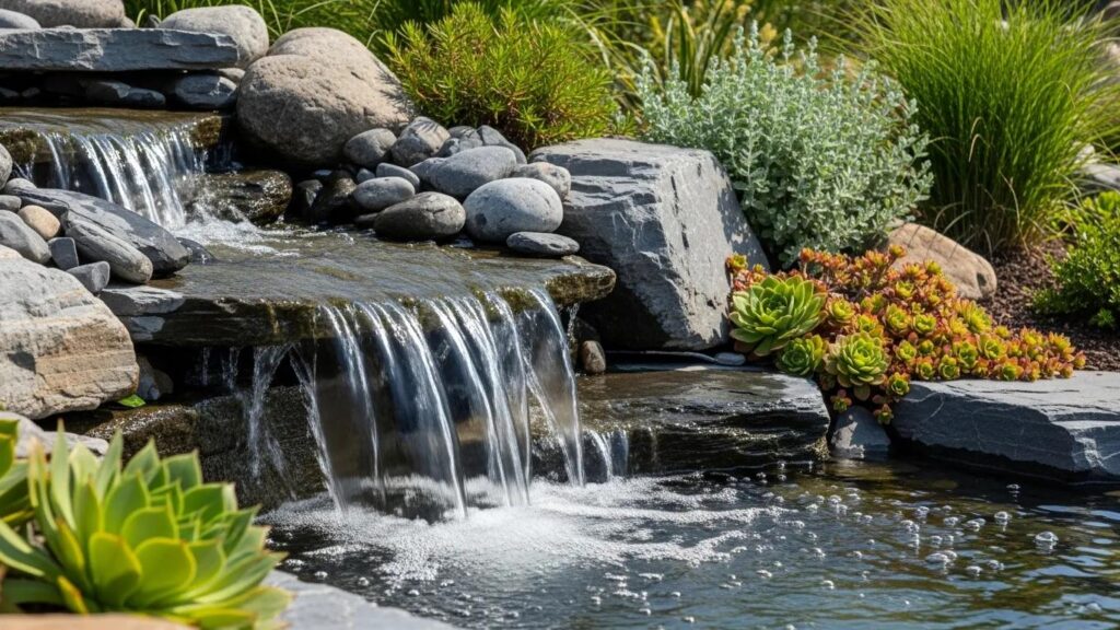 Modern custom waterfall designed for low maintenance and sustainability