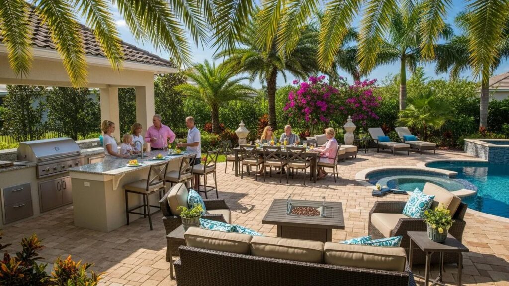Custom outdoor living space in Florida with kitchen and patio