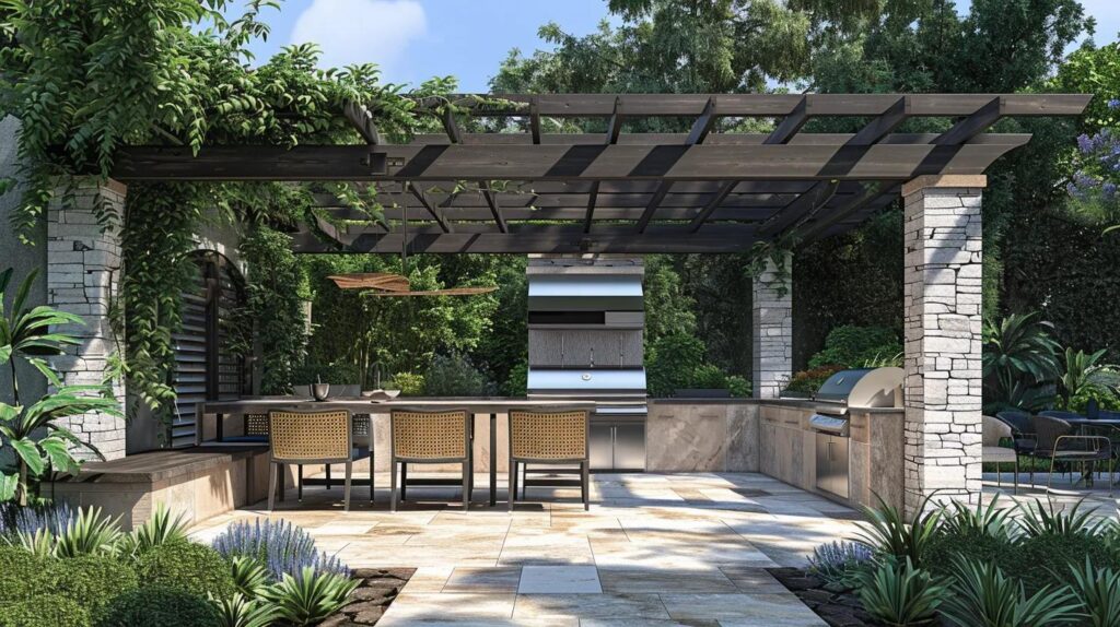 Luxury outdoor living space in Florida with heat-resistant pavers and marine-grade stainless steel