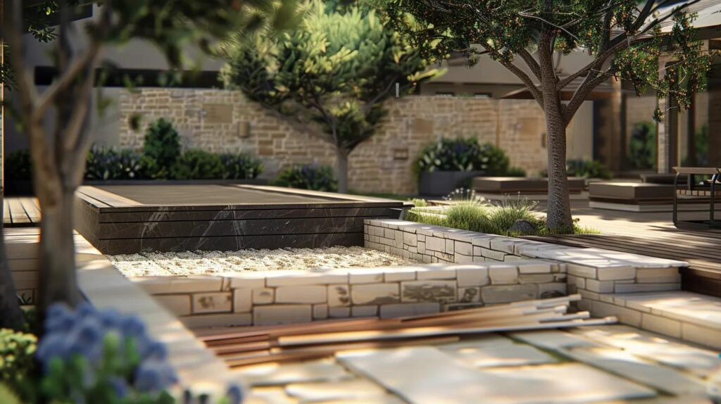 Artisans demonstrating craftsmanship in a custom outdoor living project, highlighting quality and expertise