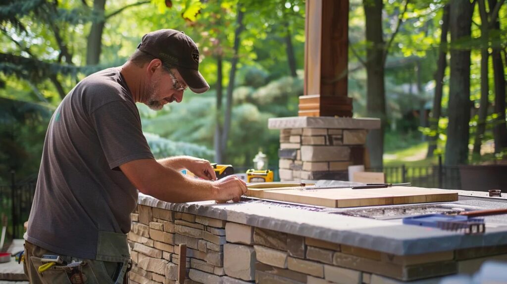 Artisan craftsman showcasing high-quality craftsmanship in outdoor kitchen construction