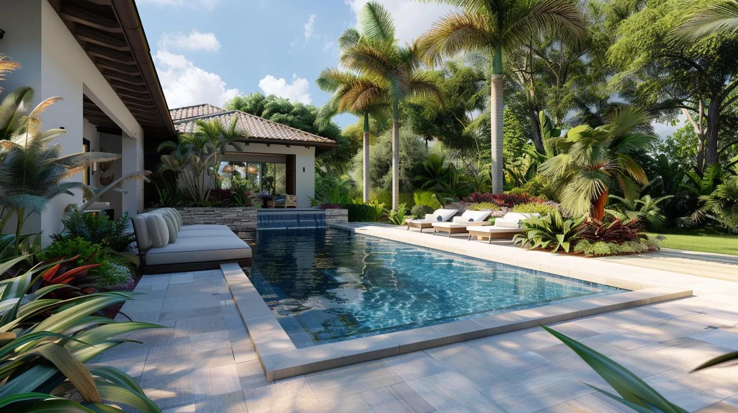 Luxury pool design in Florida showcasing premium finishes and lush landscaping