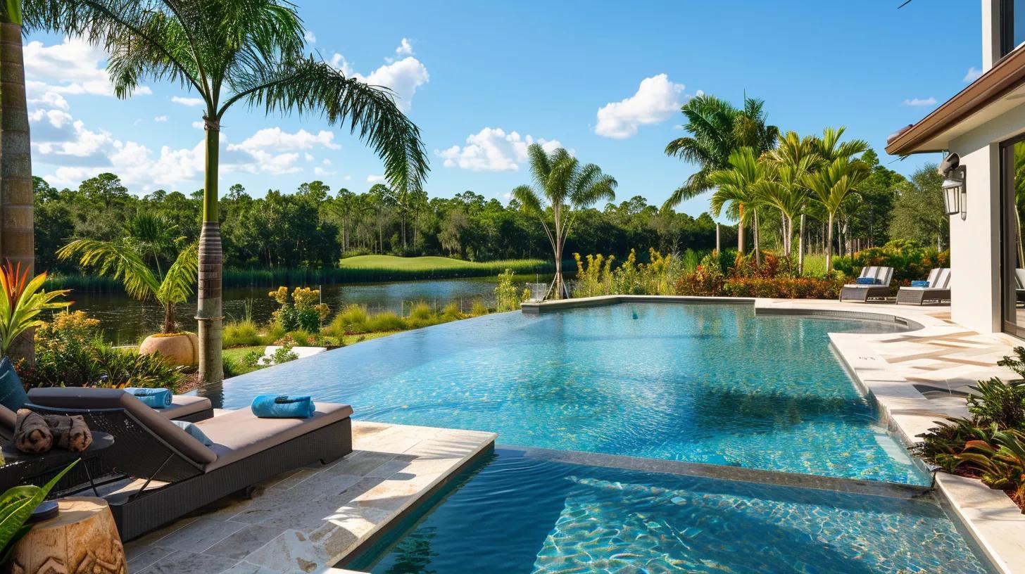 Luxury custom pool in Florida with clear water and tropical landscaping