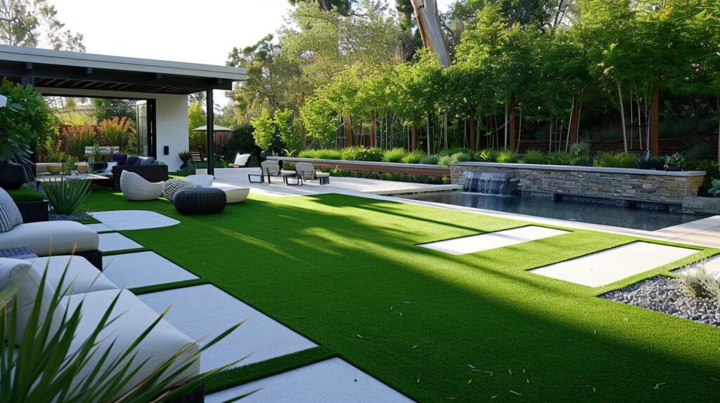 Eco-friendly synthetic turf in a sustainable luxury outdoor space
