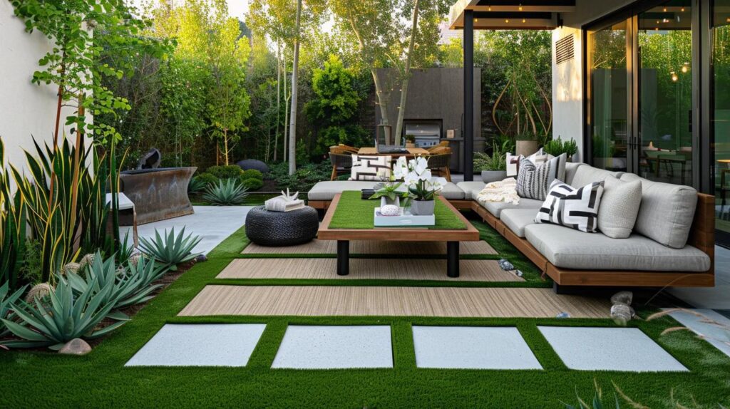 Elegant outdoor space with premium artificial turf and stylish furniture