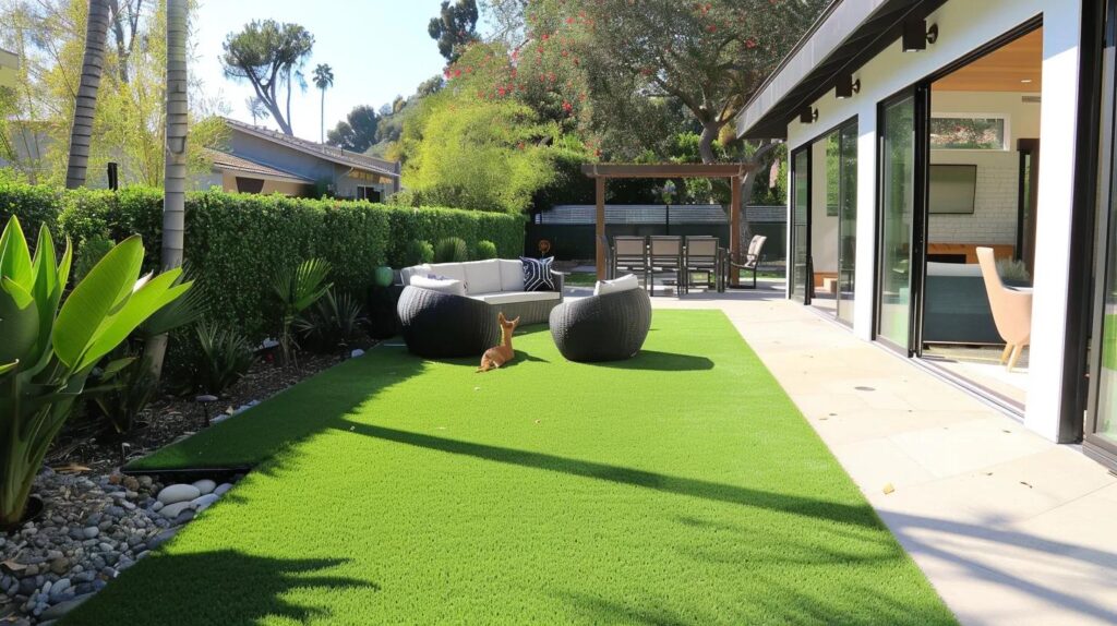 Synthetic turf enhancing aesthetic and functional value in a luxury outdoor setting