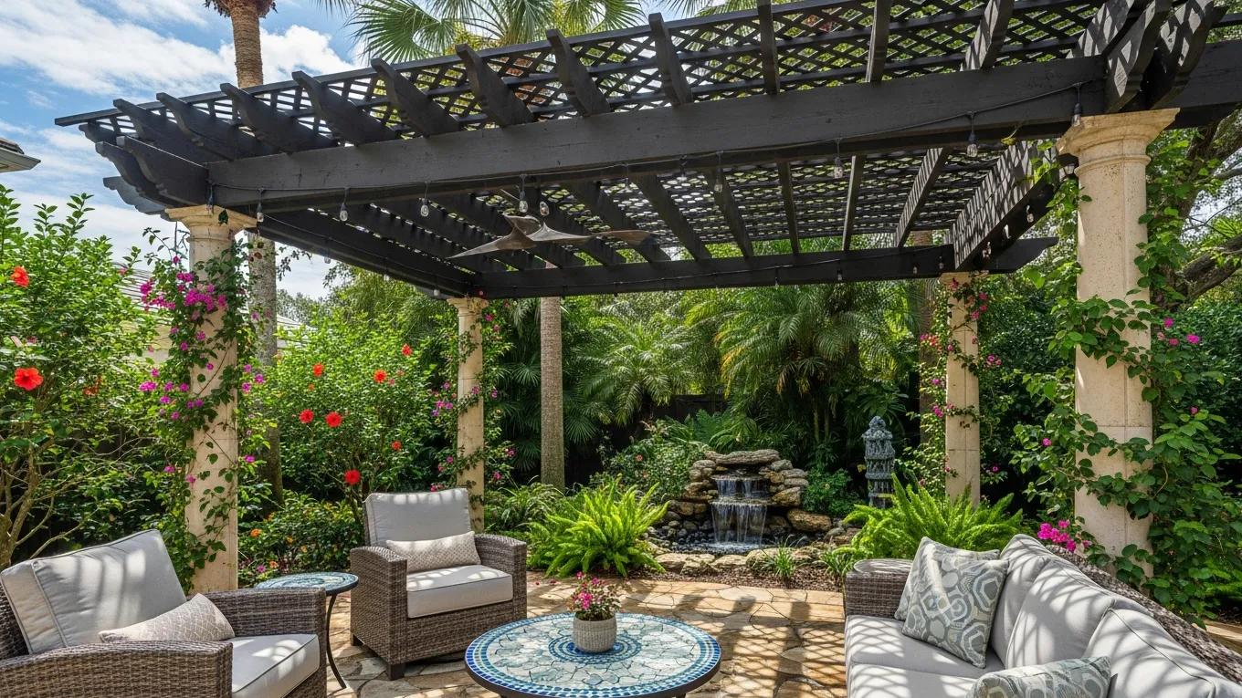 Luxury pergola in a Florida backyard enhancing outdoor living space