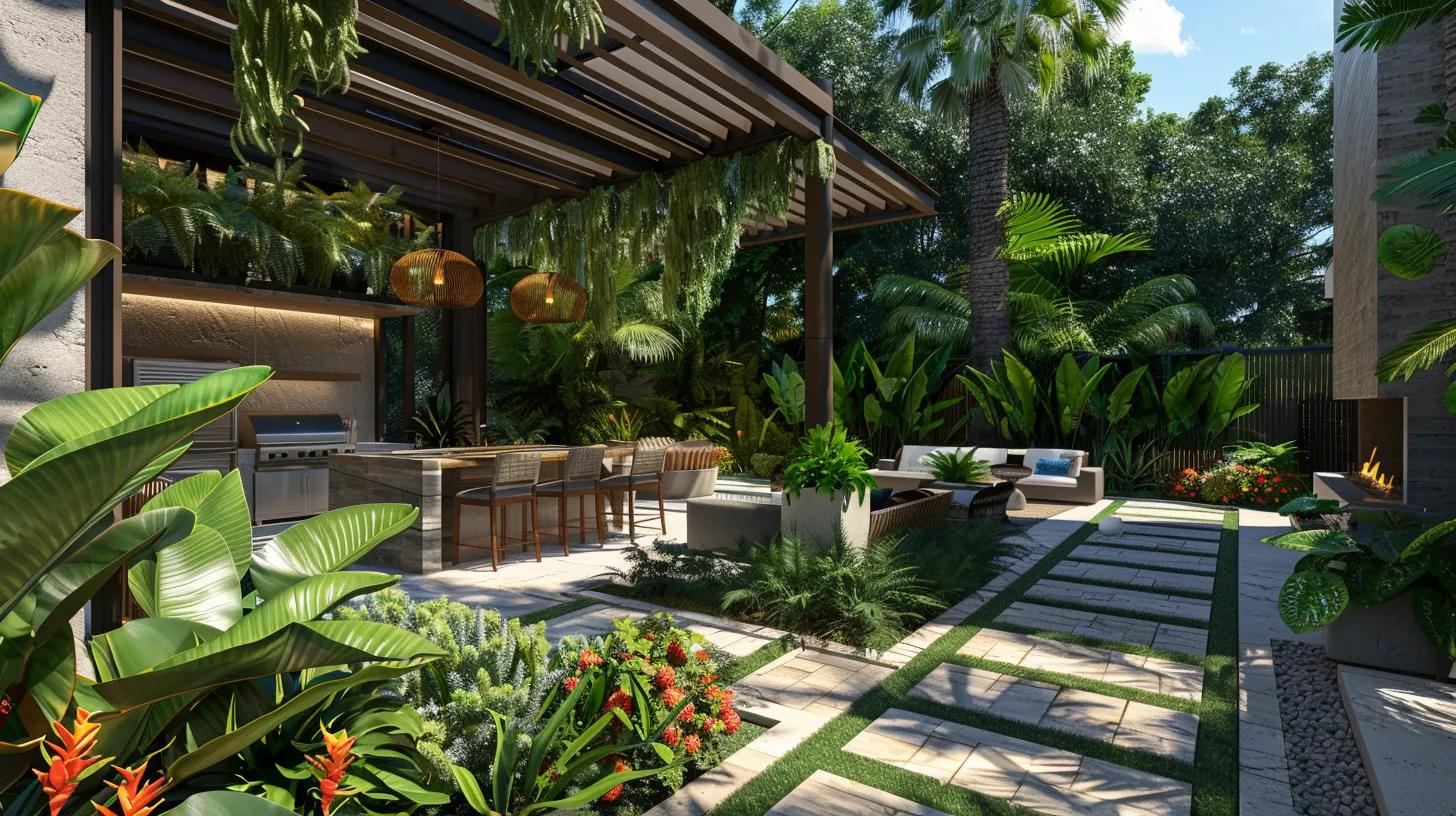 Luxurious outdoor living space in Florida with biophilic design and modern features