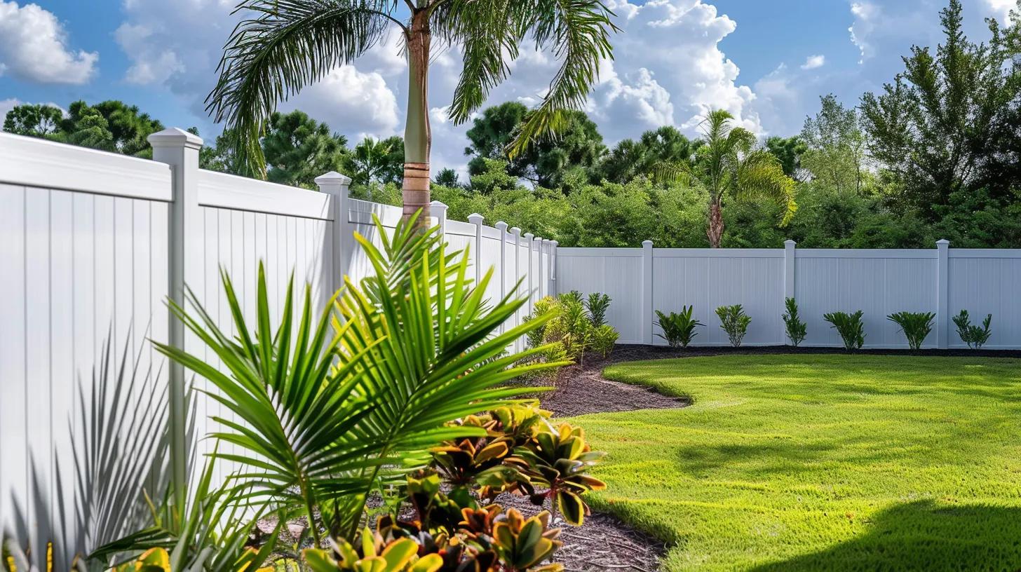 Diverse fencing materials in a sunny Florida backyard, highlighting durability and aesthetic appeal