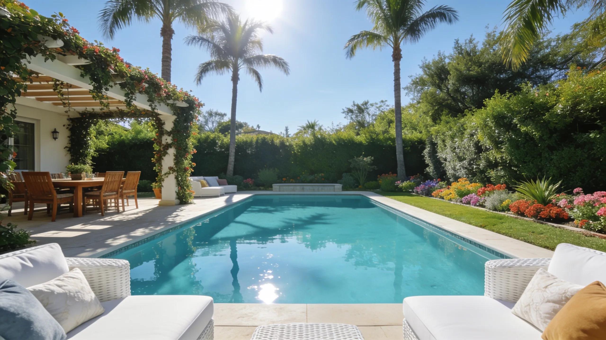 Luxury fiberglass pool in a beautifully landscaped backyard reflecting premium outdoor living