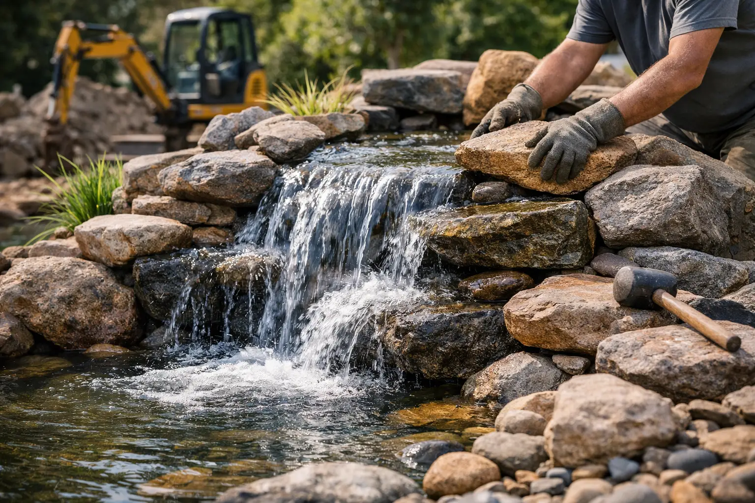 How a Natural Rock Waterfall Builder Creates Flow