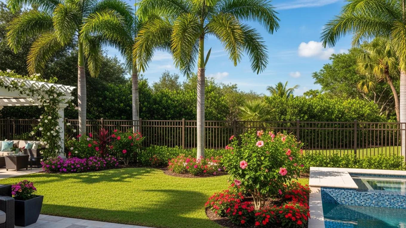 Luxurious Florida backyard with high-end aluminum fencing showcasing elegance and durability
