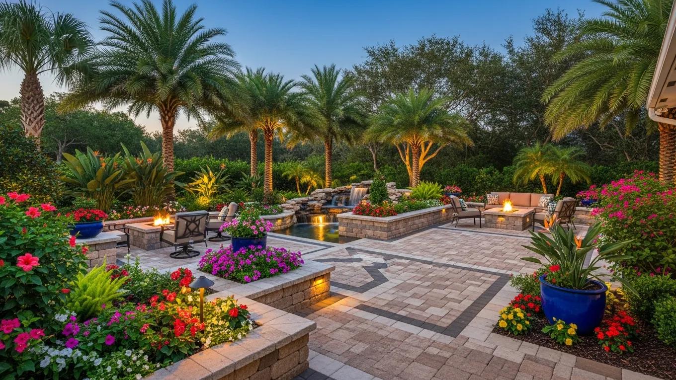 Luxury landscaping project in Florida featuring elegant outdoor design and lush greenery