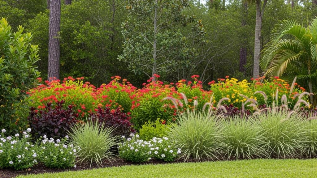 Smart irrigation system in a luxury garden with native plants and technology integration