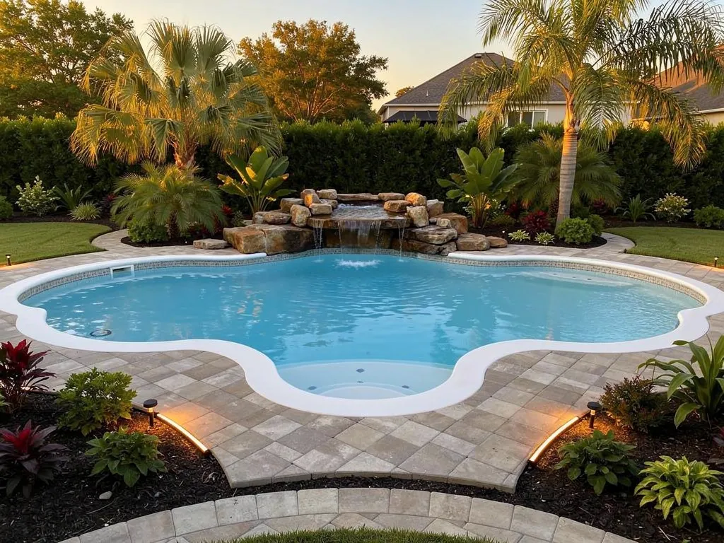 Fiberglass pool shell being precisely set during a premium installation
