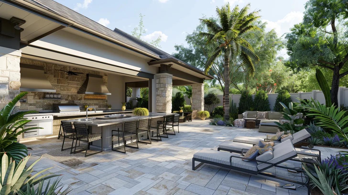 Luxurious outdoor living space in Spring Hill, FL, showcasing custom patio and outdoor kitchen