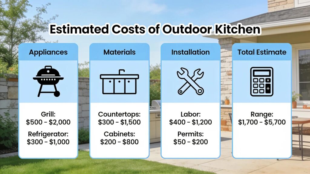 Homeowners discussing outdoor kitchen cost Tampa installation estimates