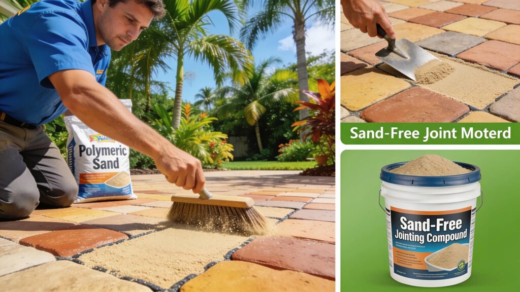 Polymeric sand and sand-free joints for paver installations in a Florida backyard