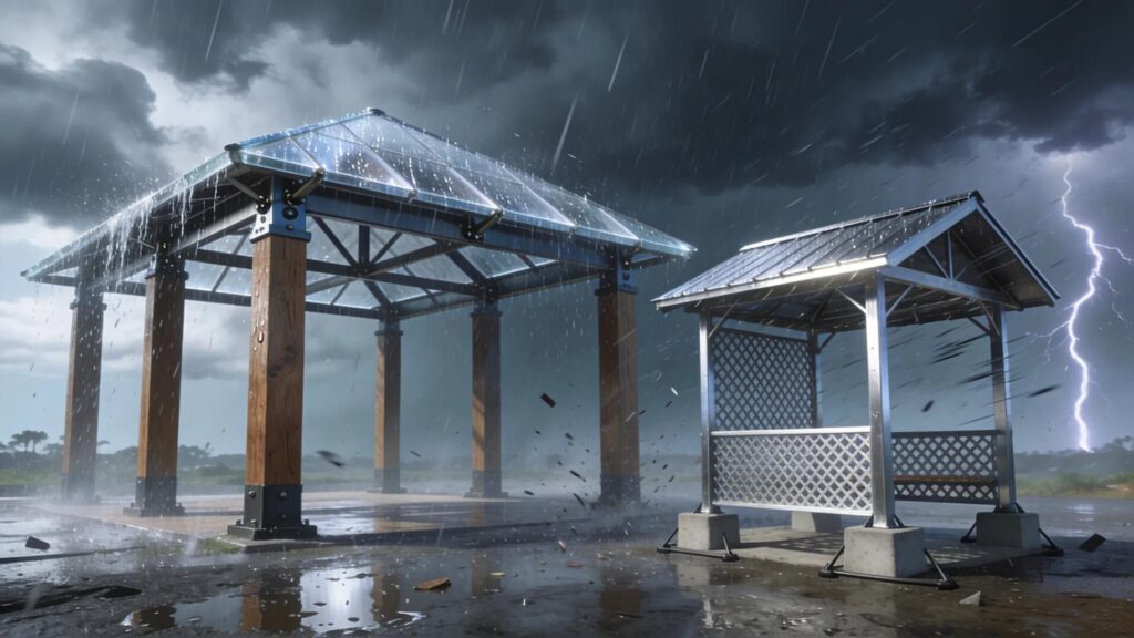 Solid-roof pavilion and gazebo engineered for durability in Florida weather conditions