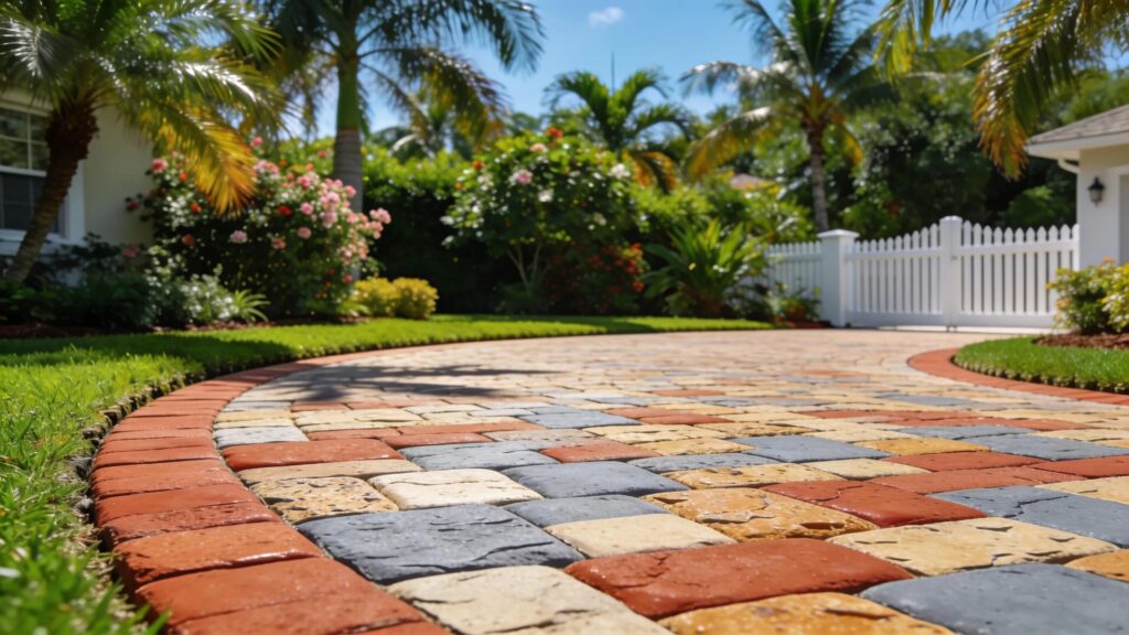 A beautifully installed paver driveway enhancing a Florida home's curb appeal