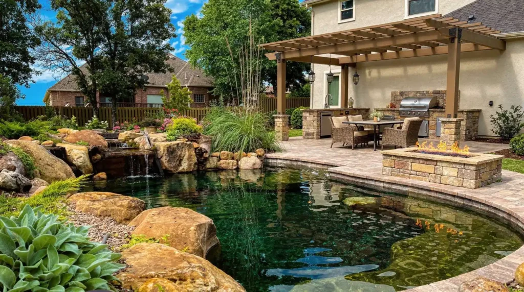 Positioning the outdoor kitchen adjacent to the indoor kitchen is considered the most practical placement