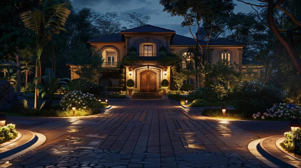 Outdoor lighting enhancing home security and aesthetics in a residential setting